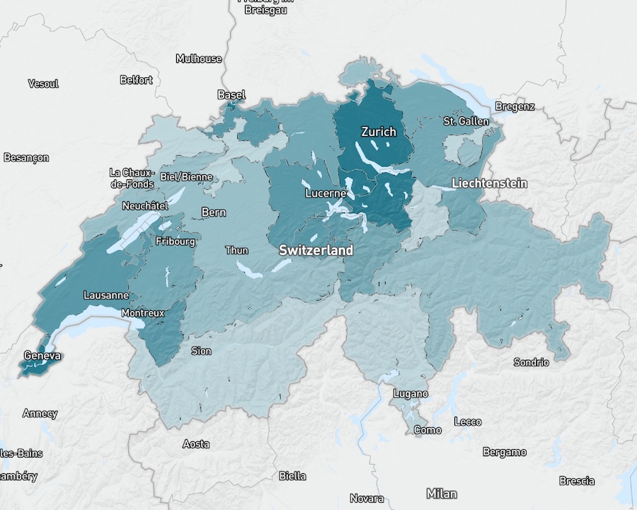 Real estate prices map of Switzerland